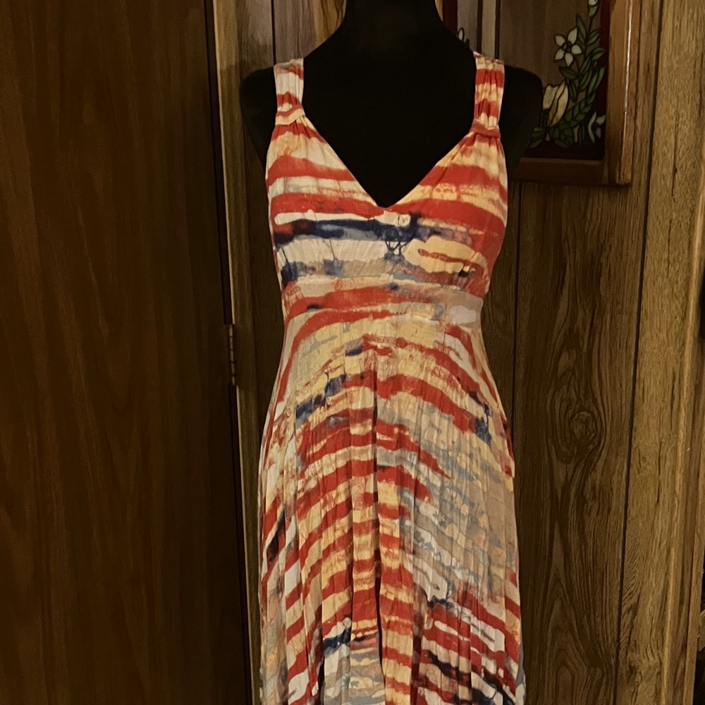 American Rag Red and Blue Striped Midi Dress